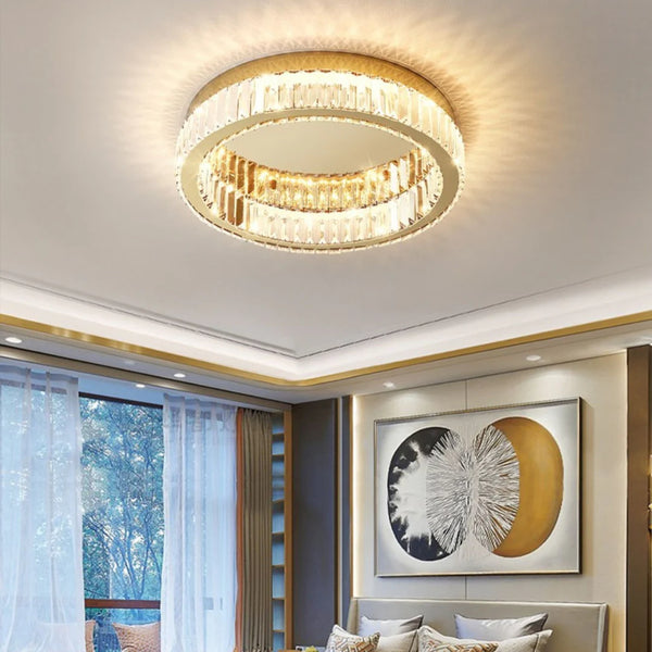 Gold Round Crystal Ceiling Light