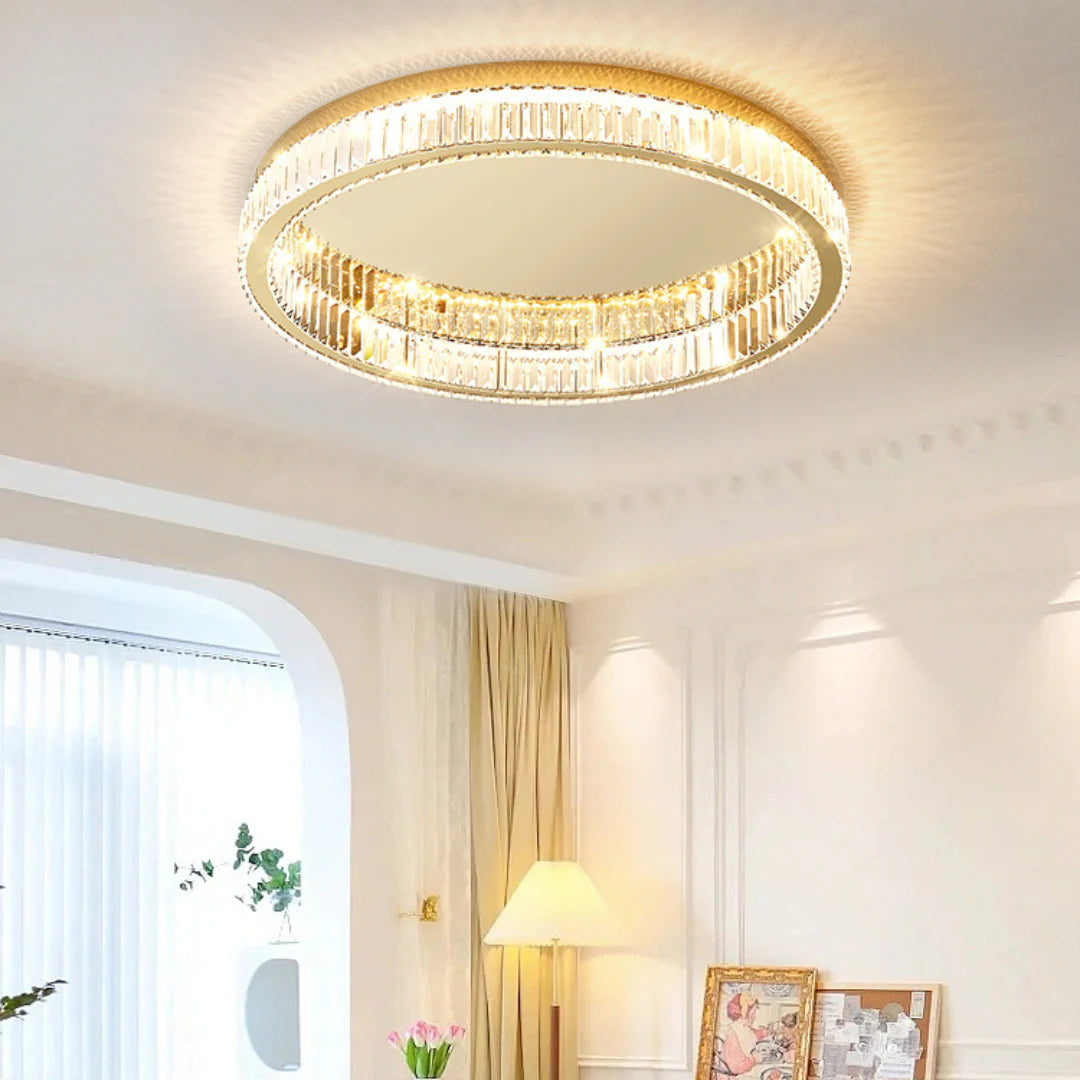 Gold Round Crystal Ceiling Light