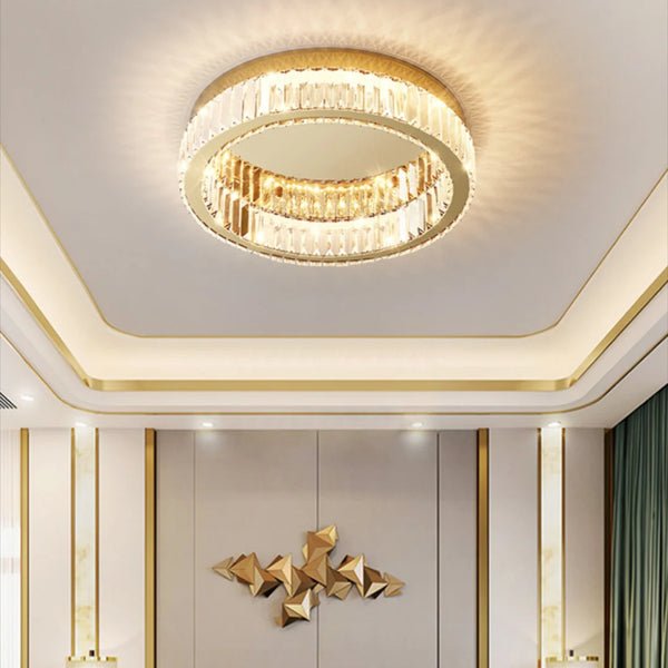 Gold Round Crystal Ceiling Light