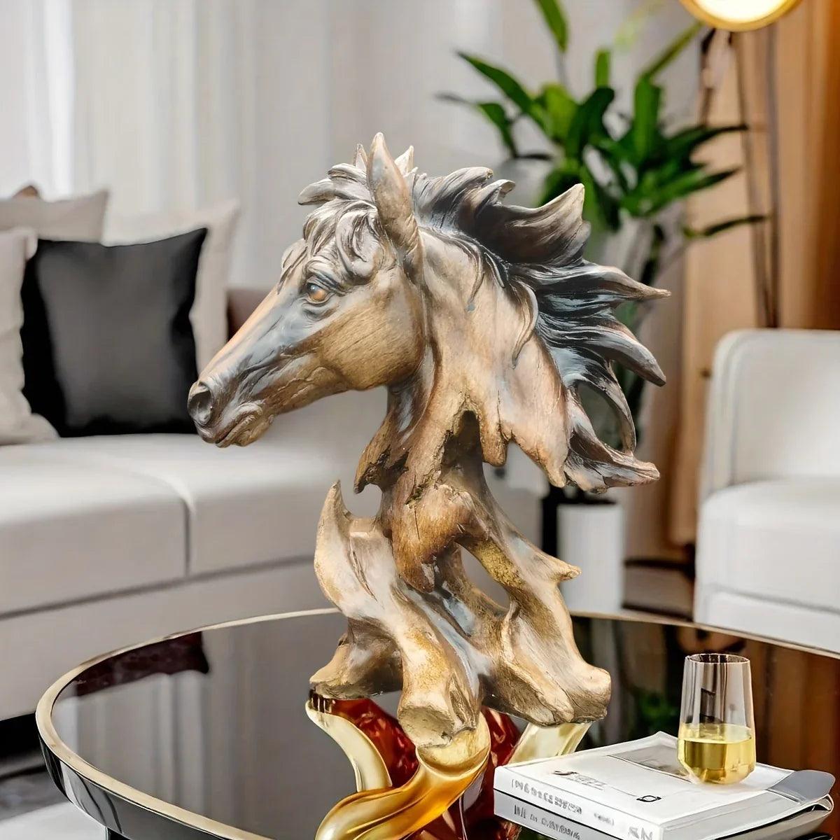 Modern Running Horse Head Sculpture Decorative Table Accent
