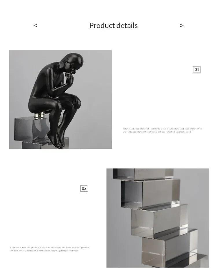 Modern Thinker Sculpture on Geometric Pedestal for Luxury Home Decor