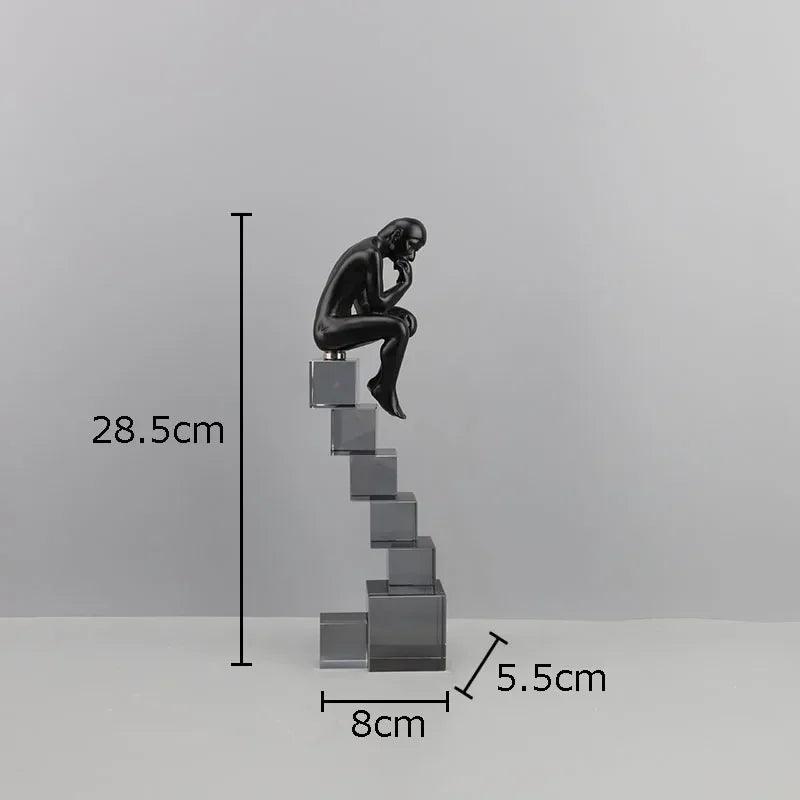 Modern Thinker Sculpture on Geometric Pedestal for Luxury Home Decor