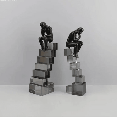Modern Thinker Sculpture on Geometric Pedestal for Luxury Home Decor
