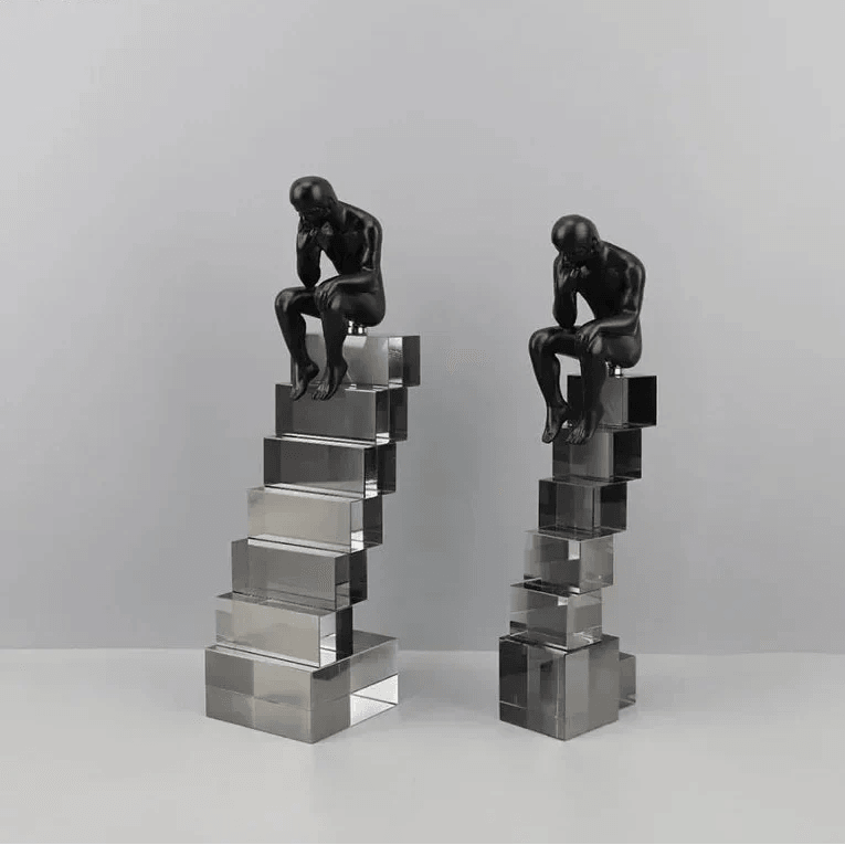 Modern Thinker Sculpture on Geometric Pedestal for Luxury Home Decor
