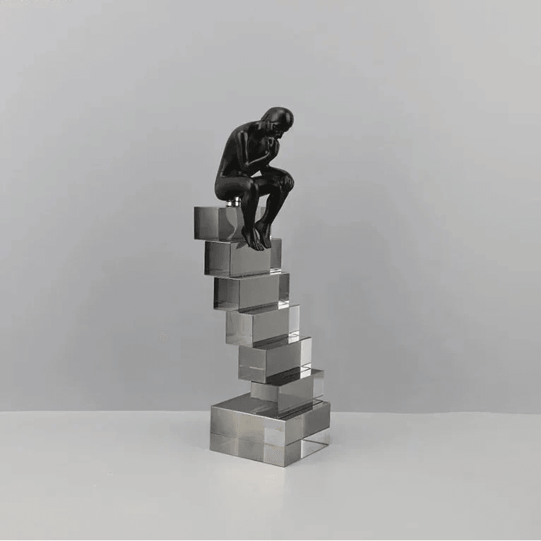 Modern Thinker Sculpture on Geometric Pedestal for Luxury Home Decor