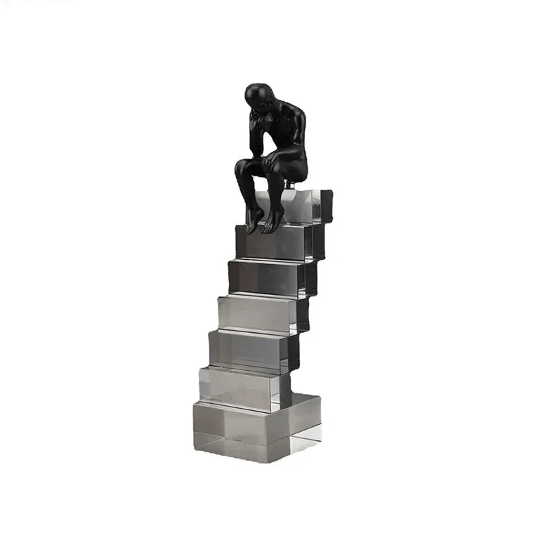Modern Thinker Sculpture on Geometric Pedestal for Luxury Home Decor