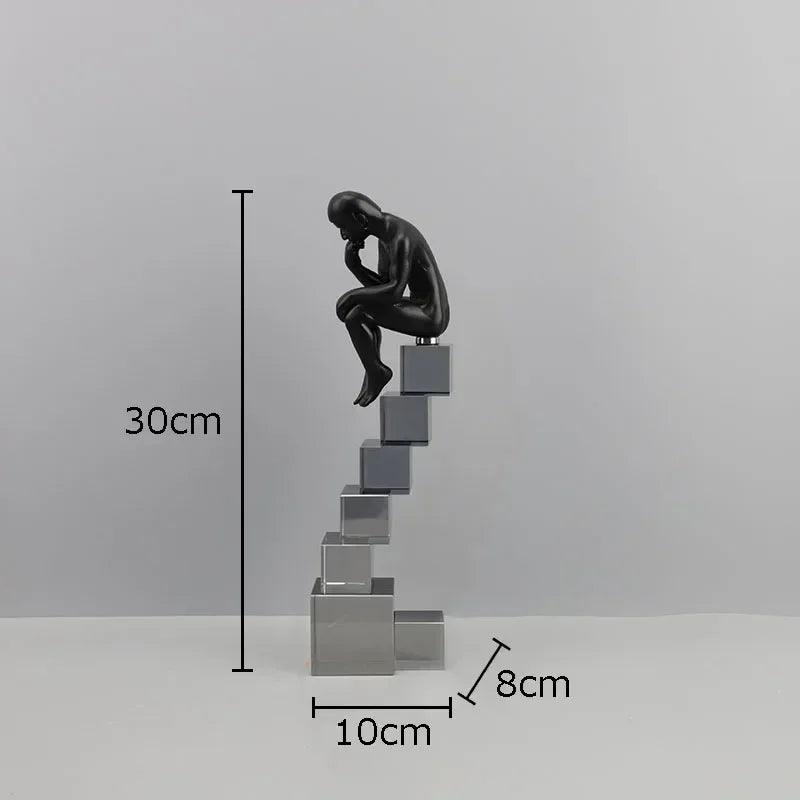 Modern Thinker Sculpture on Geometric Pedestal for Luxury Home Decor