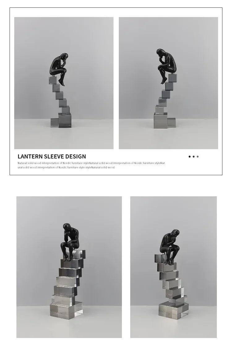 Modern Thinker Sculpture on Geometric Pedestal for Luxury Home Decor