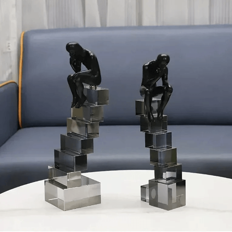 Modern Thinker Sculpture on Geometric Pedestal for Luxury Home Decor