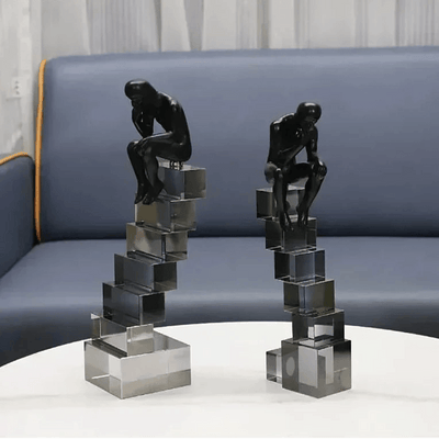 Modern Thinker Sculpture on Geometric Pedestal for Luxury Home Decor