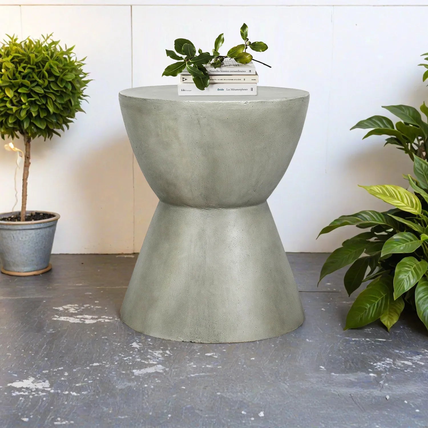 Concrete Side Table Outdoor Round Pedestal 18 Inch