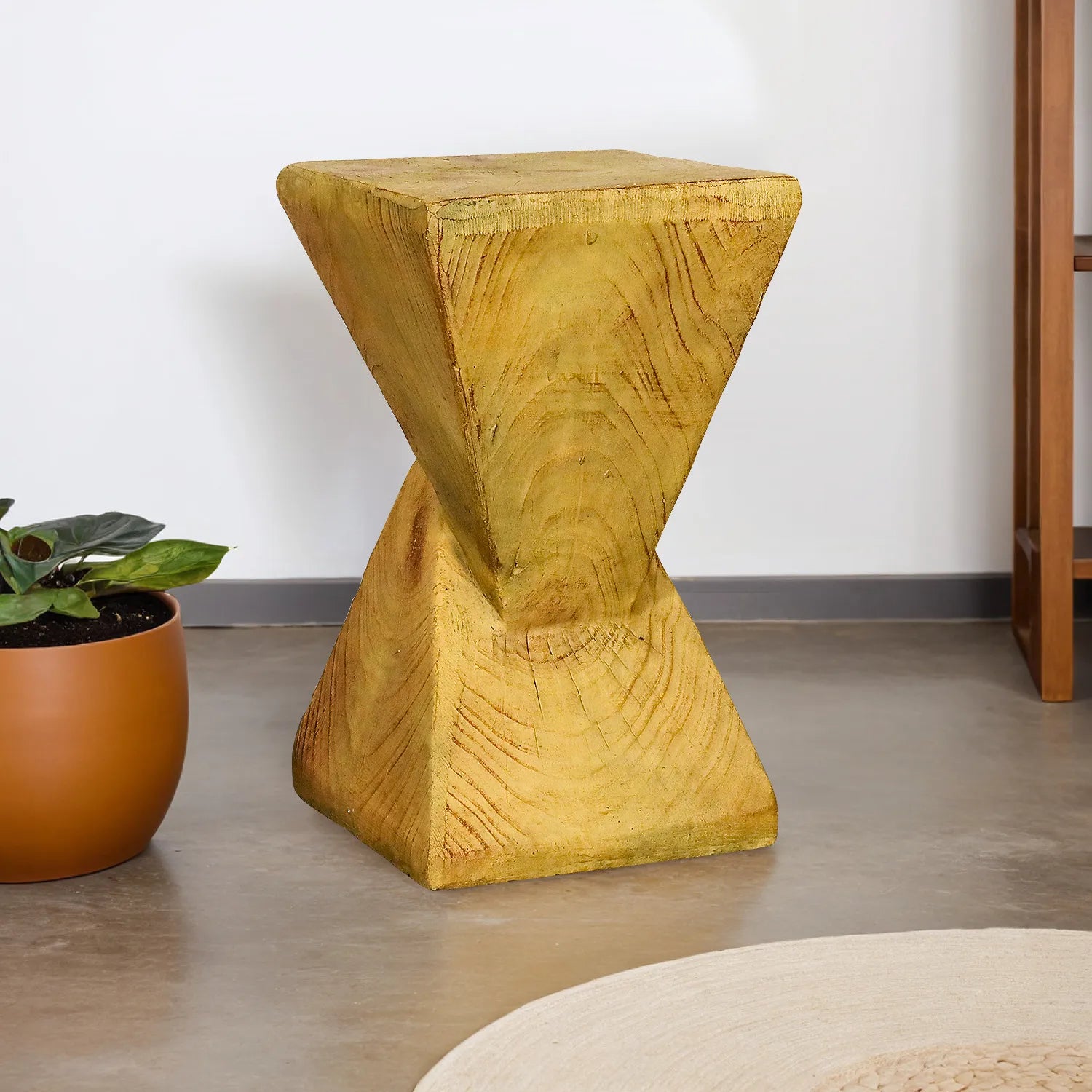 Concrete Outdoor Side Tables Twisted Pyramid 19 Inch