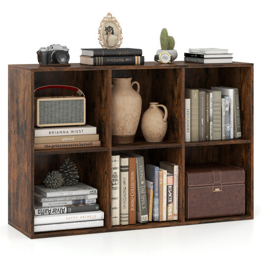 Modern 6-Cube Bookcase with Anti-tipping Kits for Bedroom Living Room-Rustic Brown