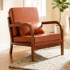 Modern Accent Chair Faux Leather Linen Fabric Upholstered Armchair-Brown