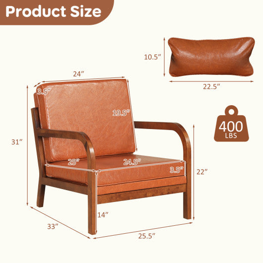 Modern Accent Chair Faux Leather Linen Fabric Upholstered Armchair-Brown