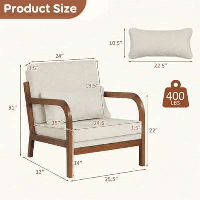 Modern Accent Chair Faux Leather Linen Fabric Upholstered Armchair-White