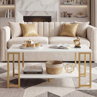 Modern Accent Table with Open Storage Shelf for Apartment and Lounge-White