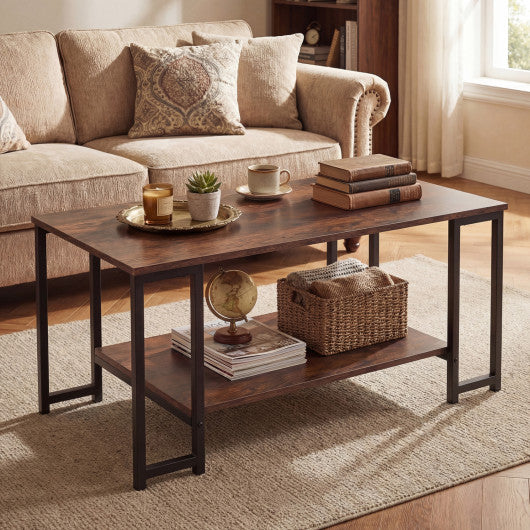 Modern Accent Table with Open Storage Shelf for Apartment and Lounge-Rustic Brown
