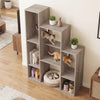 Modern Cat Bookshelf Cat Tree 8-Section Storage Cabinet with 2 Round Holes-Gray Oak
