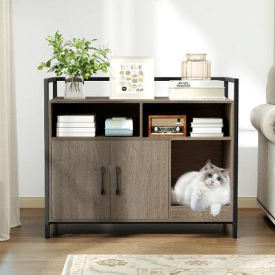 Hidden Cat Washroom with Double Doors and Scratch Cardboard-Oak
