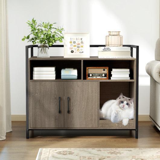 Hidden Cat Washroom with Double Doors and Scratch Cardboard-Oak