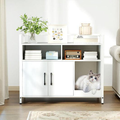 Hidden Cat Washroom with Double Doors and Scratch Cardboard-Off White