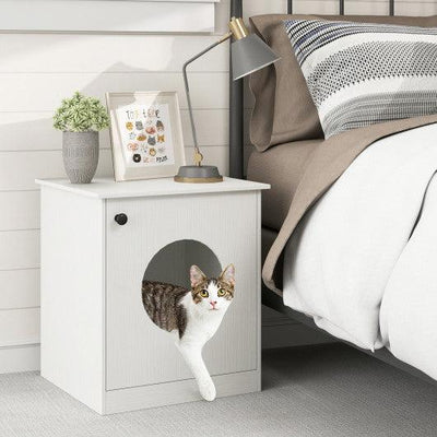 Modern Cat Litter Box Enclosure for Small to Large Cats-White