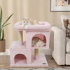 Modern Cat Tree Space-saving Cat Tower with Upholstered Perch and 2 Cat Condos-Pink