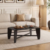 Modern Coffee Table with Rubber Wood Cross-Leg Base Rectangular Center Table-Black