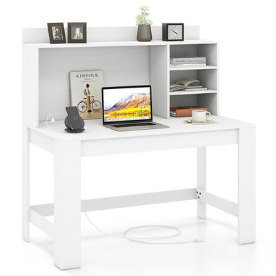 Modern Computer Desk with Hutch and Storage Shelves-White