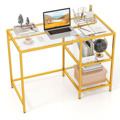 Modern Console Table with 2 Open Shelves and Metal Frame-Golden