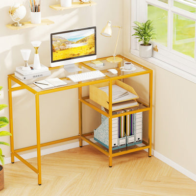 Modern Console Table with 2 Open Shelves and Metal Frame-Golden