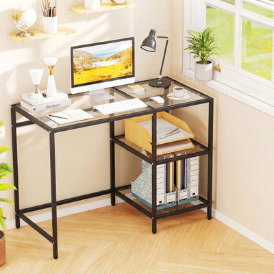 Modern Console Table with 2 Open Shelves and Metal Frame-Black