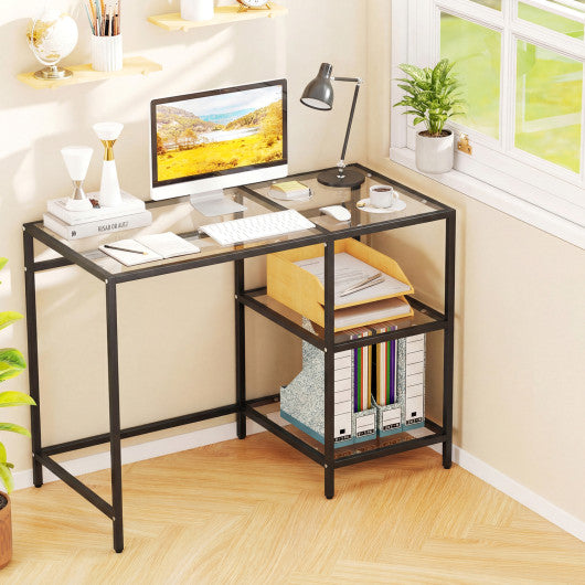 Modern Console Table with 2 Open Shelves and Metal Frame-Black