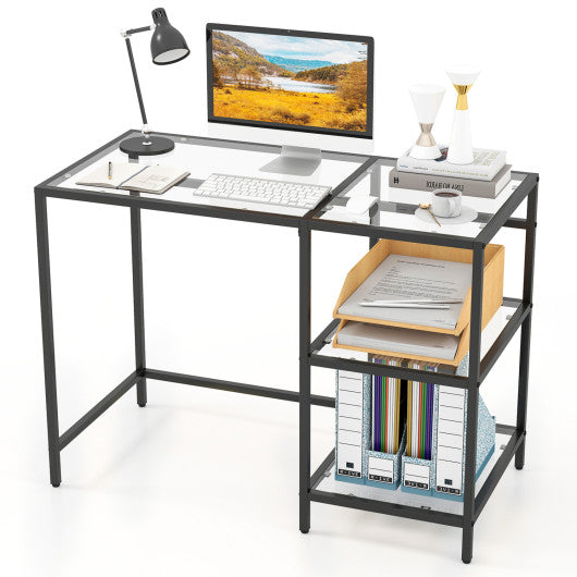 Modern Console Table with 2 Open Shelves and Metal Frame-Black