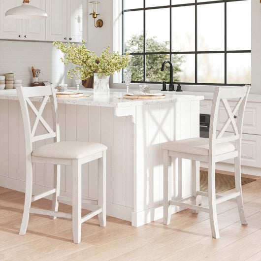 Modern Farmhouse Counter Height Stools with Footrest and Cushion-White
