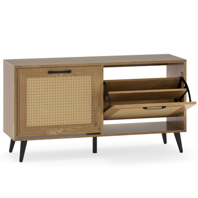 Modern Freestanding Shoe Cabinet with 2 Flip Drawers and Adjustable Shelves for Entryway-Natural