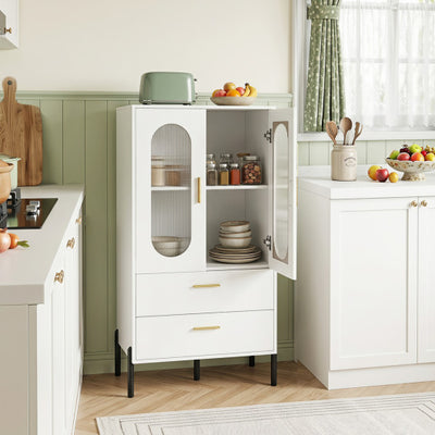 Modern Sideboard Buffet Cabinet with Fluted Doors-White