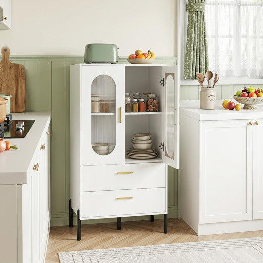 Modern Sideboard Buffet Cabinet with Fluted Doors-White
