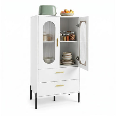 Modern Sideboard Buffet Cabinet with Fluted Doors-White
