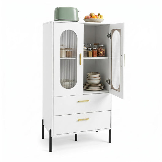 Modern Sideboard Buffet Cabinet with Fluted Doors-White