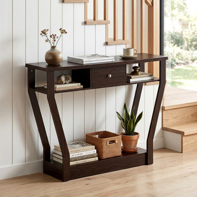 Modern Sofa Accent Table with Drawer-Brown
