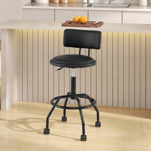 Modern Swivel Height Adjustable Bar Stool with Backrest-Black
