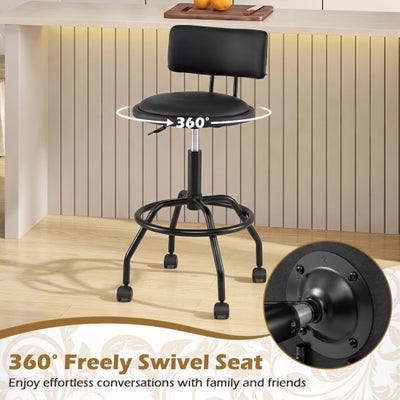 Modern Swivel Height Adjustable Bar Stool with Backrest-Black