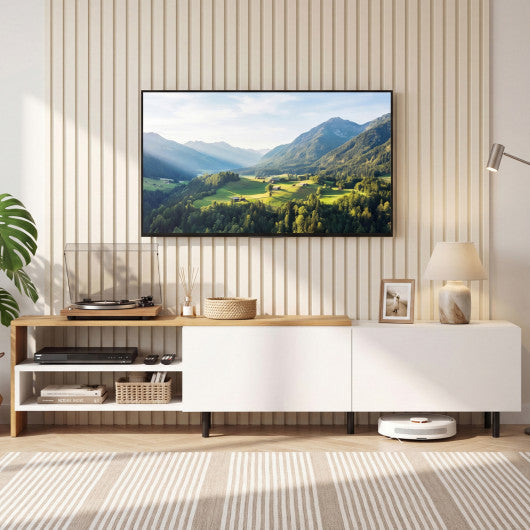 Modern TV Stand for 80 Inches TVs with Storage Shelves and Cabinets-White