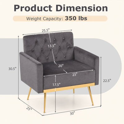 Modern Velvet Upholstered Accent Chair with Button-Tufted Back and Adjustable Feet-Gray