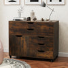 Modern Vertical 5-Drawer Mobile Chest with Door 5 Casters-Brown