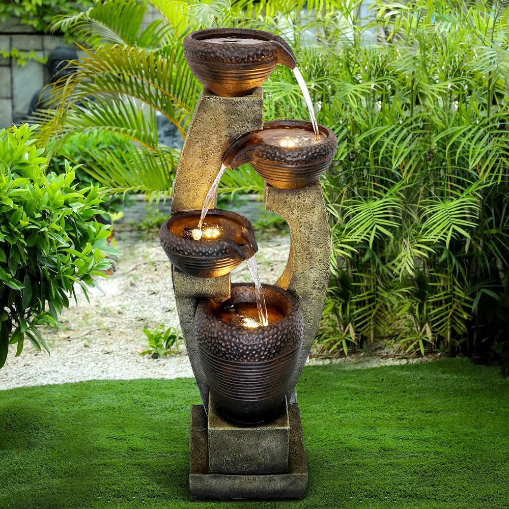 Resin Curved Sculptural Outdoor Water Fountain 40 Inch