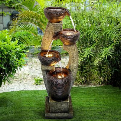 Resin Curved Sculptural Outdoor Water Fountain 40 Inch