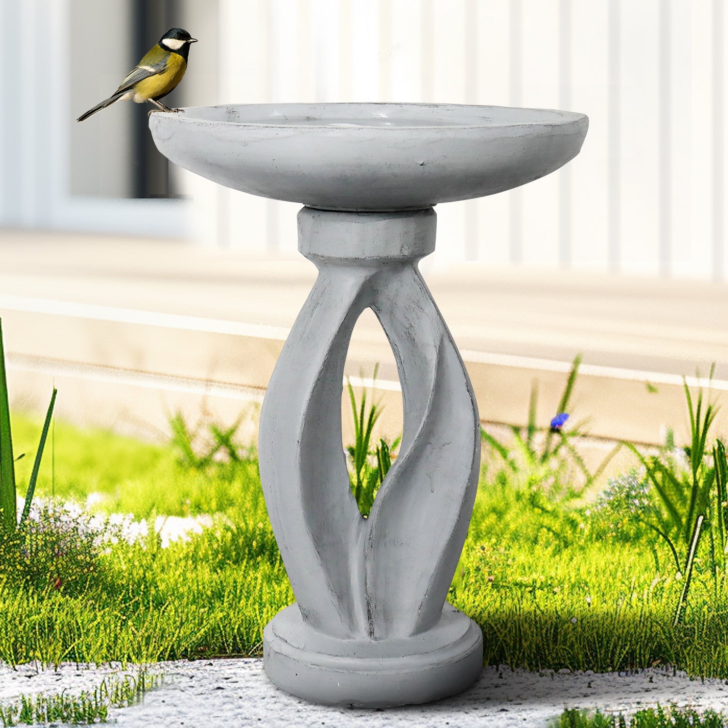 Concrete Bird Bath Contemporary Twin Cutout 22 Inch